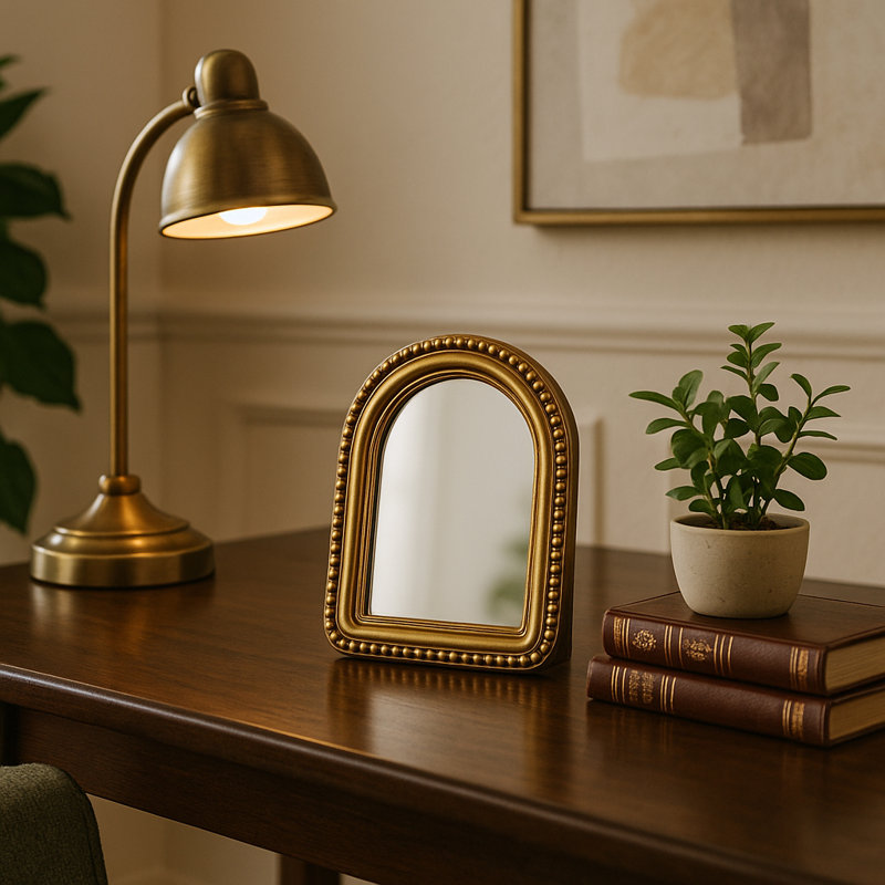 Miroir 5X7 "dans un cadre arqué perlé, doré