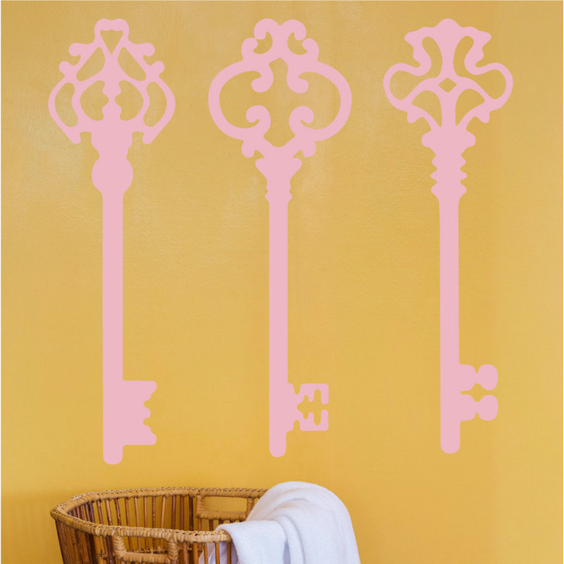 Décalcomanie murale clés squelettes, H 45 po x l 46 po x P 0,01 po, Rose œillet