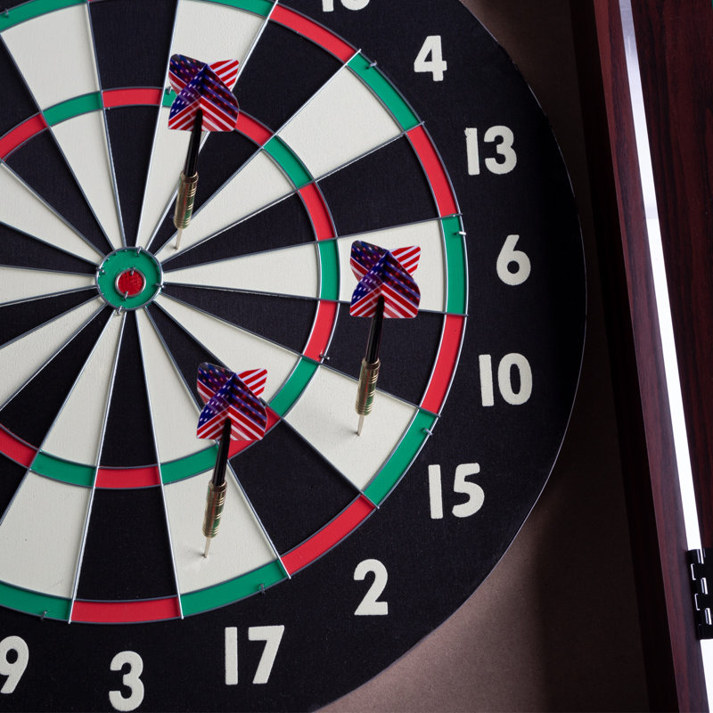 Walnut Finish Bristle Dartboard Cabinet Set with Steel-Tip Darts