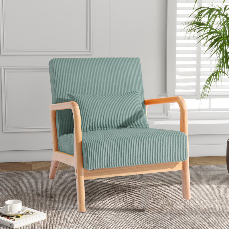 Jyrin 66Cm Wide Armchair, Dark Brown Wood, Light Blue Corduroy