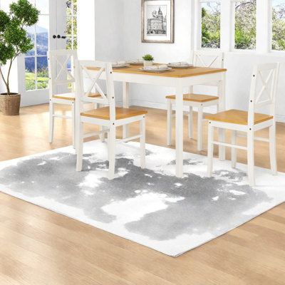 Ensemble de table à manger compact en bois massif pour petits espaces, blanc antique, cuisine et salle à manger