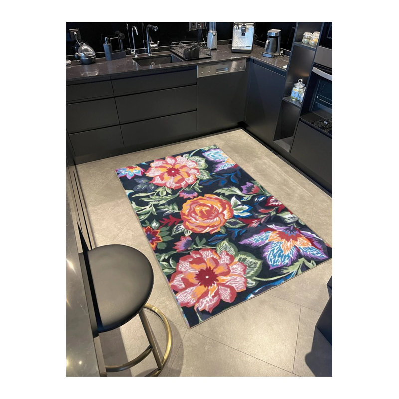 Dark Tone Multicolored Flower And Rose Pattern Creative Modern Decorative Carpet, Round 3'4"