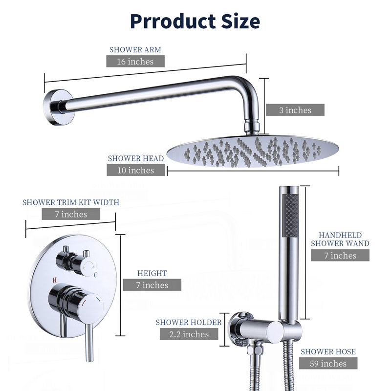 Shower System Shower Faucet Combo Set Wall Mounted With 10" Rainfall Shower Head And Handheld Shower Faucet, Chrome Finish Shower Faucet Rough-In