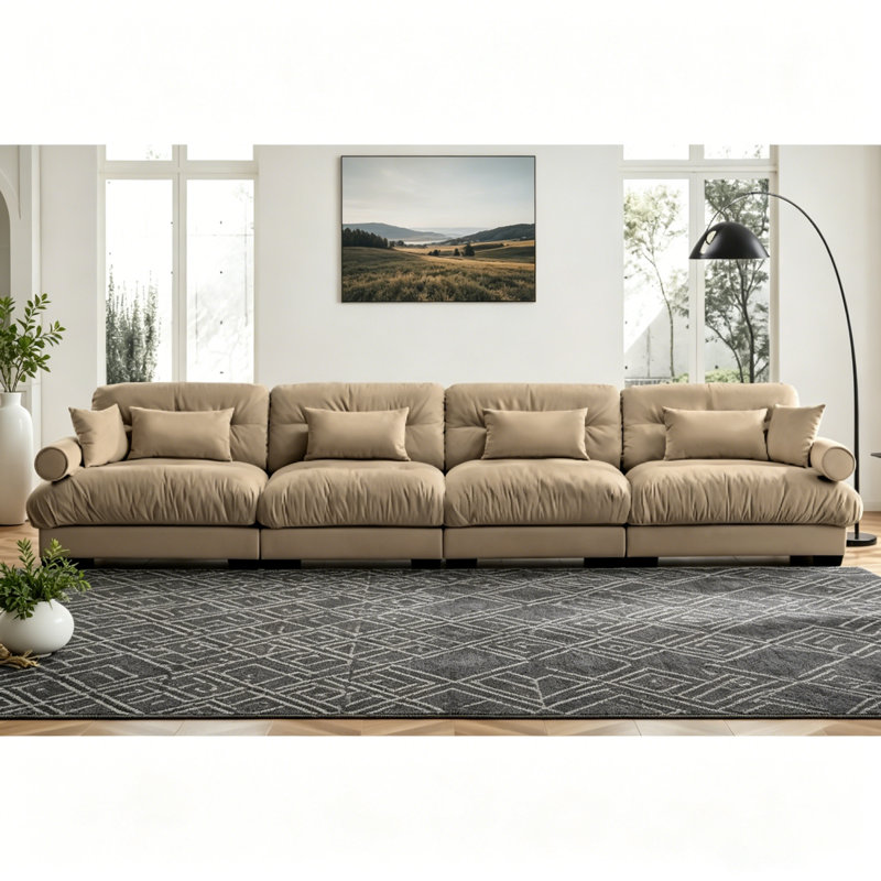Canapé modulaire 166 po en velours modulaire nuage nuage, assise profonde, sans assemblage, Chameau