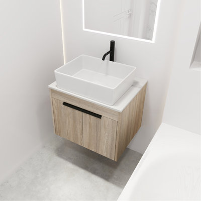 24 " Modern Design Float Bathroom Vanity With Ceramic Basin Set,  Wall Mounted White Oak Vanity  With Soft Close Door,KD-Packing,KD-Packing,2 Pieces Parcel