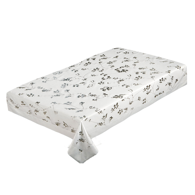 Lisbon Silver Floral Metallic Pattern, Polyester, Heavyweight, Silver Metalic Shine, Engineered Luxurious Damask Upscale Jacquard, Solid Border, White , Seats 6 to 8 people, Rectangular Tablecloths