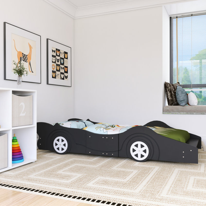  Lit plateforme avec roulettes Race, Simple, Noir