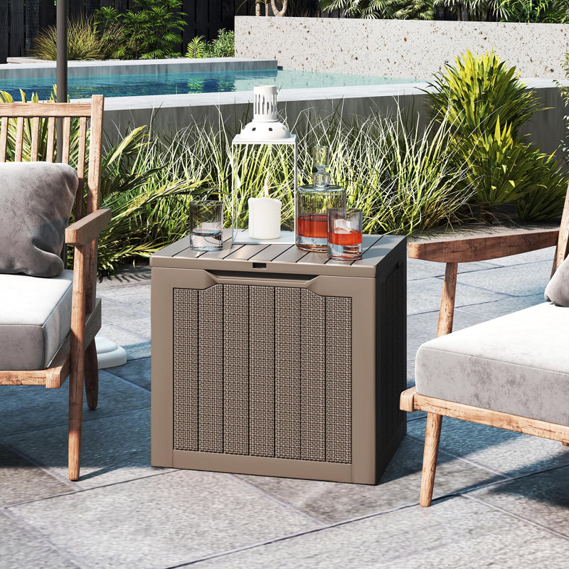 Boîte de rangement extérieure, banc en résine avec couvercle verrouillable, 30 gallons, 1 unité, (brun), Brun