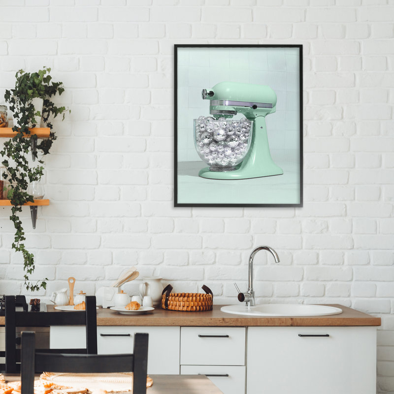 Mélangeur de cuisine disco sur giclée verte, design par Lish Creative, 20 x 16, Giclée noire de minuit encadrée