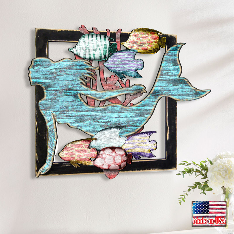 Décoration murale marine nautique en bois sirène, H 19,5 po x l 24 po x P 1 po