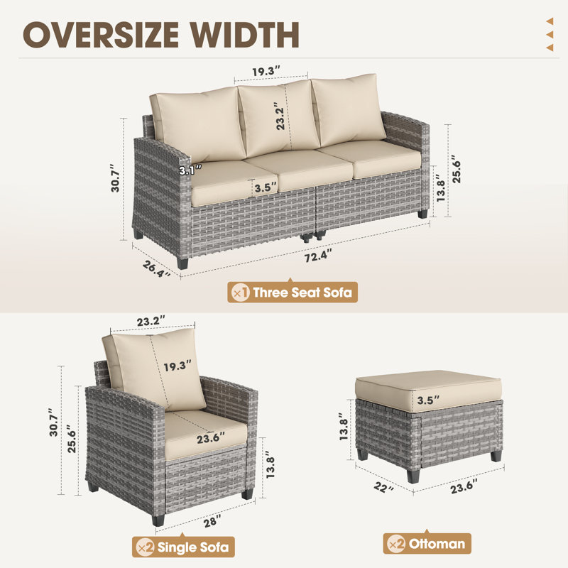 Ensemble de conversation avec coussins 5 pièces Olefin, Beige