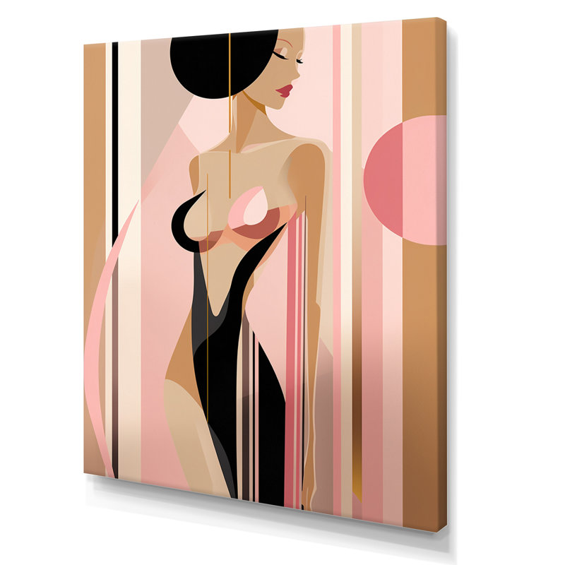 «Graceful Elegance Art Nouveau Woman Portrait I», reproduction d'art sur toile encadrée géométrique abstraite, Toile tendue