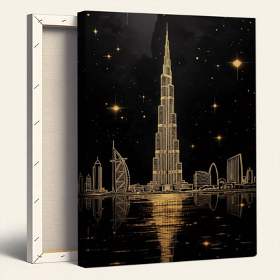 Golden Skyline Canvas Wall Art Oil Painting Print Set Of 1