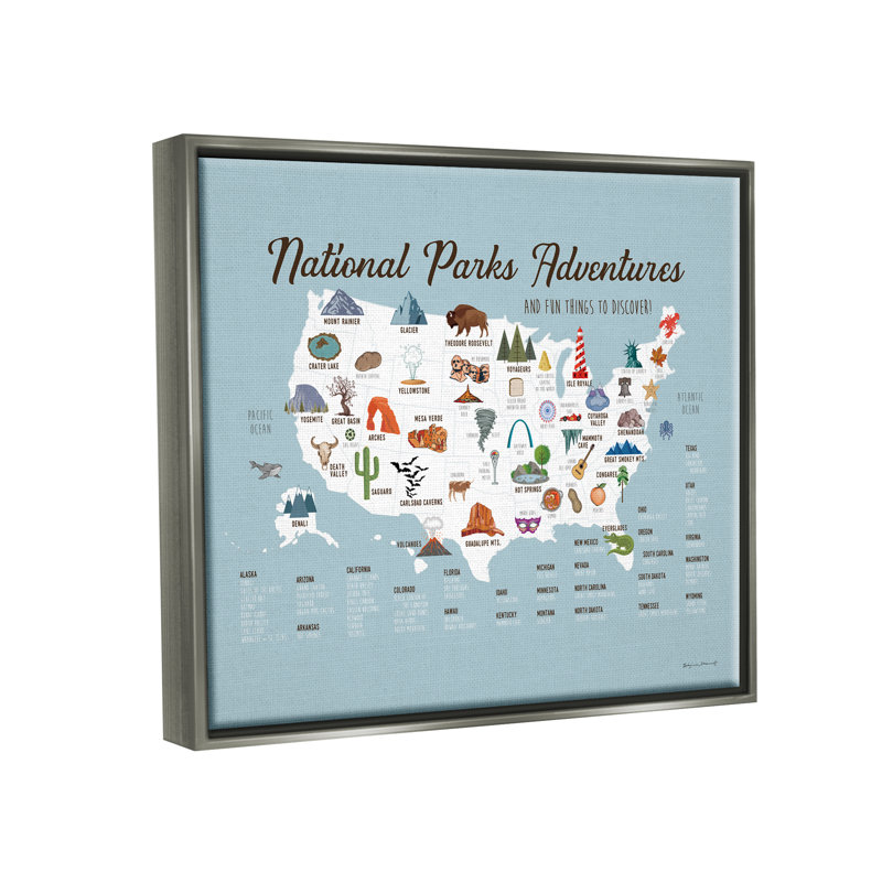 Carte des États-Unis, National Parks Adventures, par Stephanie Workman Marrott - impression, H 25 po x l 31 po x P 1,7 po