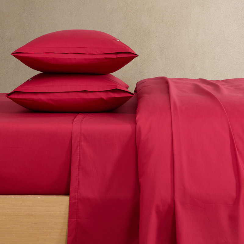 Lacoste Cotton Percale Sheet Set, Crisp Feel & Breathable Bedding, Deep Pocket Fitted Sheet, Chili Pepper, Full, Chili Pepper