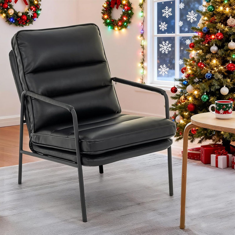 Chaise d'appoint moderne et classique en cuir avec dossier en métal durable et coussins de siège, 1