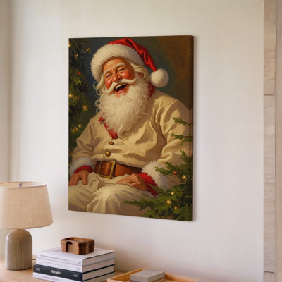 Canvas A Jovial Figure Dressed In A Traditional Santa Claus Outfit Wall Art Featuring A Fluffy White Hat And A Red Jacket With Perfect Canvas Wall Art