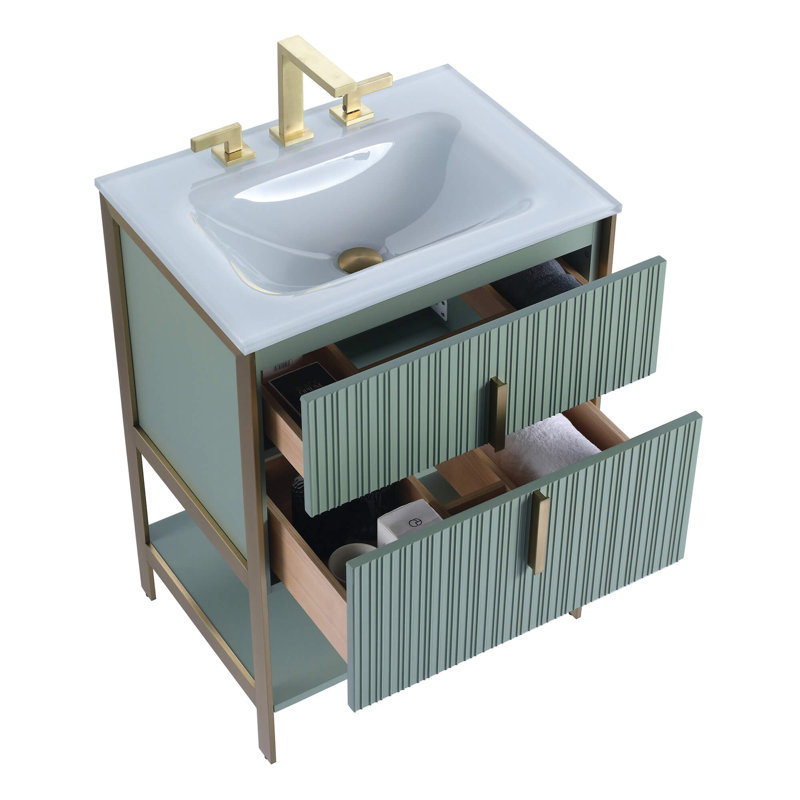 Mirutil Single Bathroom Vanity with Top, Satin Brass, Mint Green