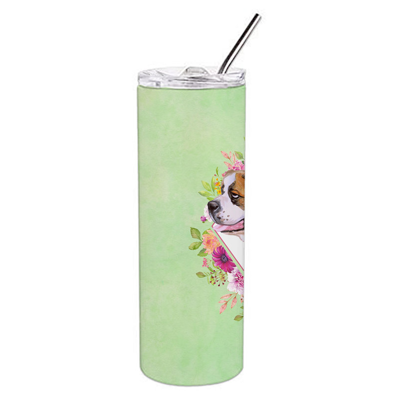 E23BF9F8391D466E9CA4F8DFEBD9A7DB de verre 20 oz à double paroi en acier inoxydable chiot, Saint-bernard brun, Vert