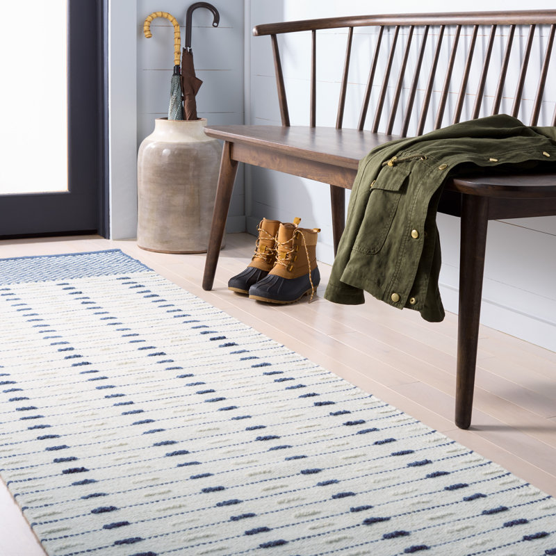 Martha Stewart 9625 Hand Woven Wool/Cotton Geometric Rug in Navy/Ivory, Runner 2'3" x 9'