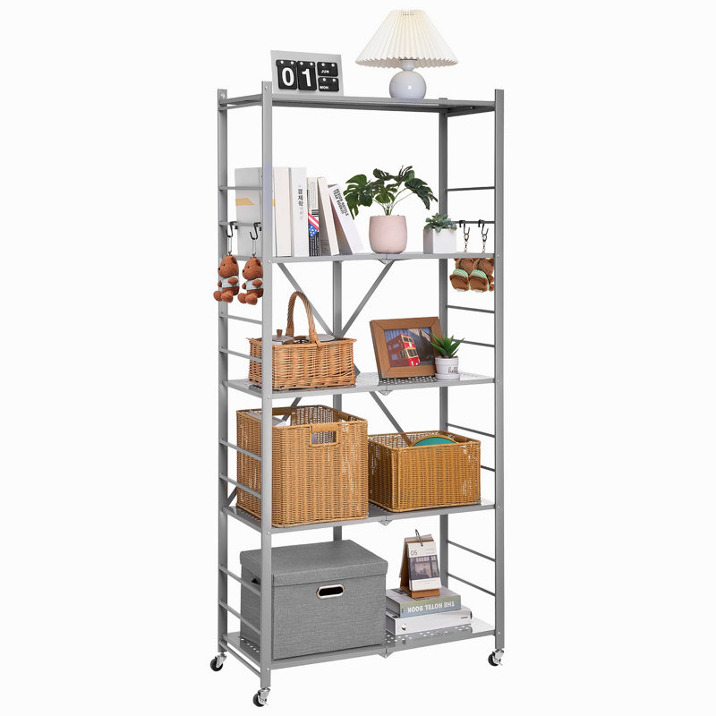 Tablette de rangement pliante avec roulettes, Gris, H 72 po x l 32 po x P 14 po