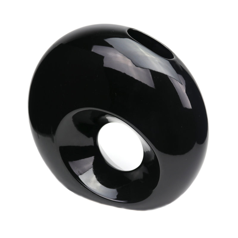 Global Handmade Ceramic / Porcelain Table Vase, 10" H x 11.5" W x 3.5" D, Black