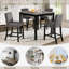Ensemble de table 5 pièces à hauteur de comptoir avec 4 chaises, ensemble de table à hauteur de comptoir pour 4 avec chaises, ensemble de table à hauteur de comptoir en bois pour la cuisine, la salle à manger, gris clair et noir deux tons