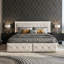 EU Double & King PU Storage Bed With 4 Drawers & LED Headboard, Faux Leather Upholstered Frame,  Beige & Grey-1664150146-1669060744