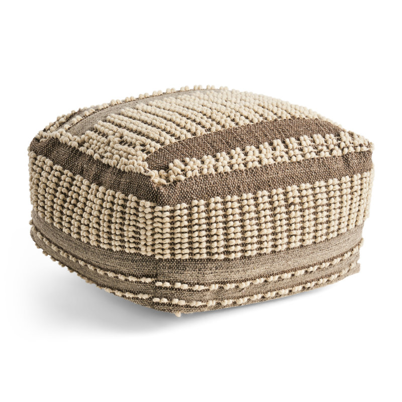 Rustic Wool And Cotton Large Pouf, Brown