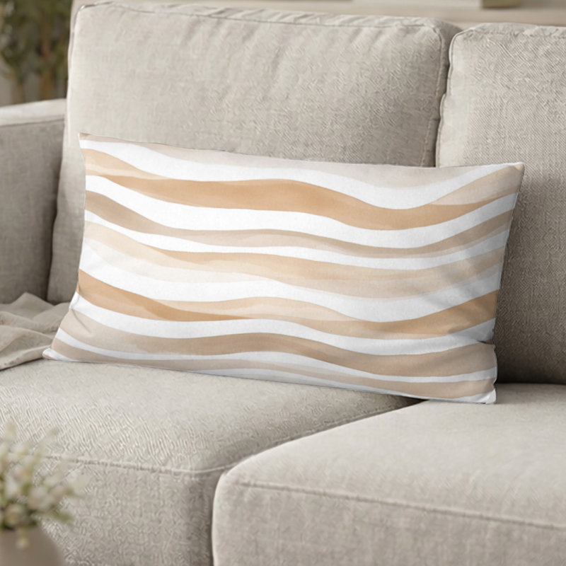 Coussin décoratif abstrait à imprimé abstrait beige, H 12 po x l 20 po
