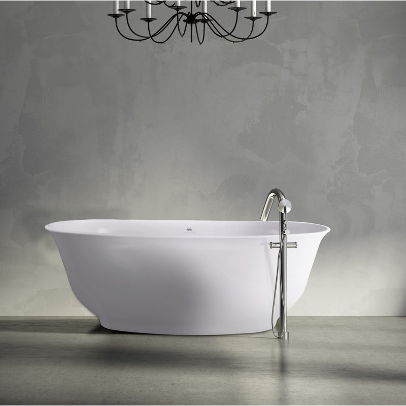 Liberty 63'' x 32'' Freestanding Soaking Solid Surface Bathtub, Matte White