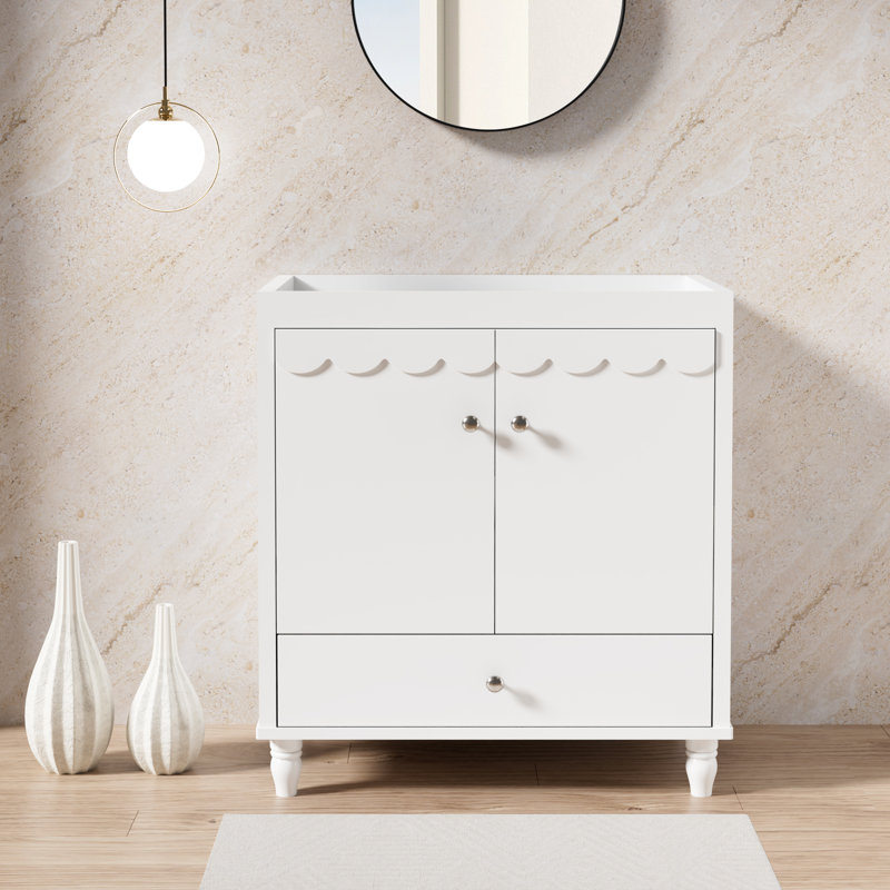 Base de meuble-lavabo autoportant 30 po seulement, lavabo non inclus, rebord ondulé décoratif, Blanc