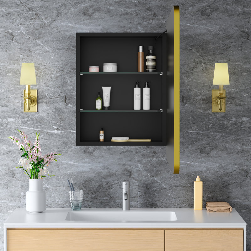 Armoire à pharmacie encastrée avec cadre en fer moderne avec miroir, l 20 po x H 28 po Fruzsina, H 28 po x l 20 po x P 4,8 po