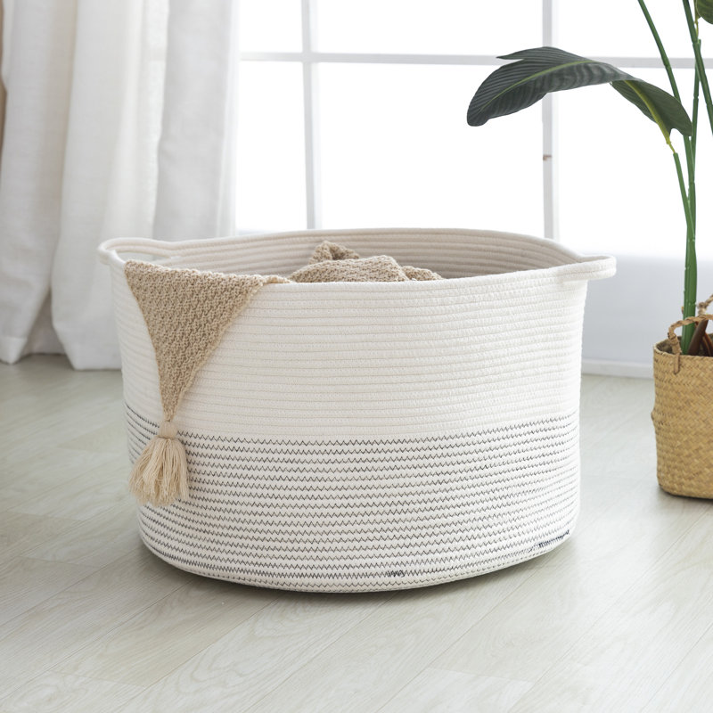 Fabric Laundry Hamper with Handles, White/Black