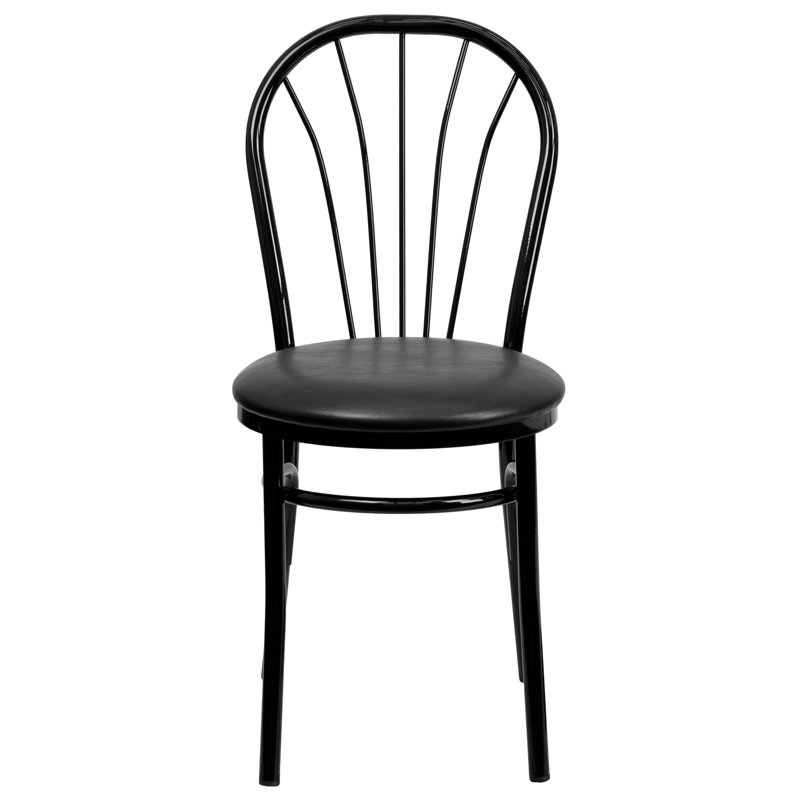 Chaise en métal avec dossier en éventail et siège en vinyle Prompton, Similicuir noir