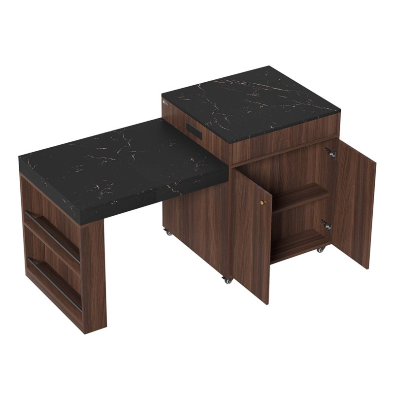 78.8" Rolling Kitchen Island With 3-Stage Extendable Dining Table, Walnut