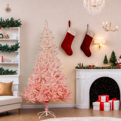 Arbres de Noël réalistes en métal, épinette rose avec rangement facile pour la maison