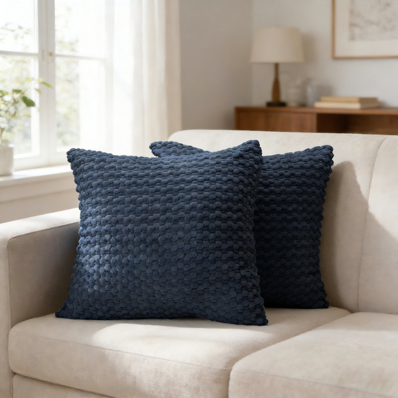 Housse de coussin en velours côtelé denim bleu 18 * 18 pouces 2 pièces / ensemble, Bleu denim, Carré 18 po