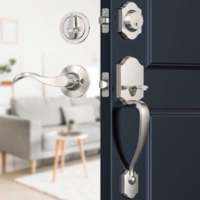 Ensemble de serrure de porte d'entrée classique en nickel satiné pour porte de maison