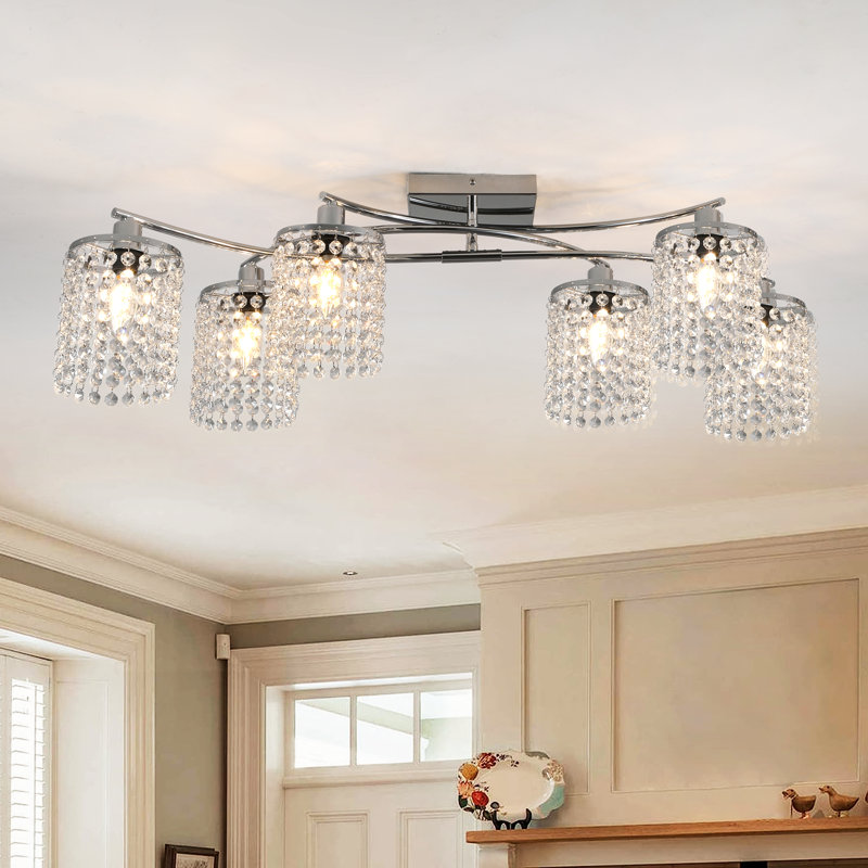 Elegant Chrome Crystal 35" Flush Mount Ceiling Light