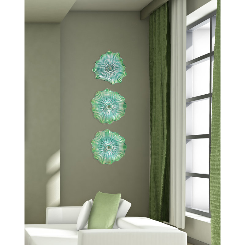 Schrader Handmade Coastal Abstract Wall Decor on Glass, 12" H x 12" W x 3.5" D