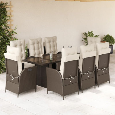  Ensemble de salle à manger de jardin brun, blanc crème