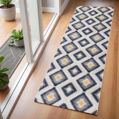 Tapis ikat bleu 2 pi x 5 pi Kilim