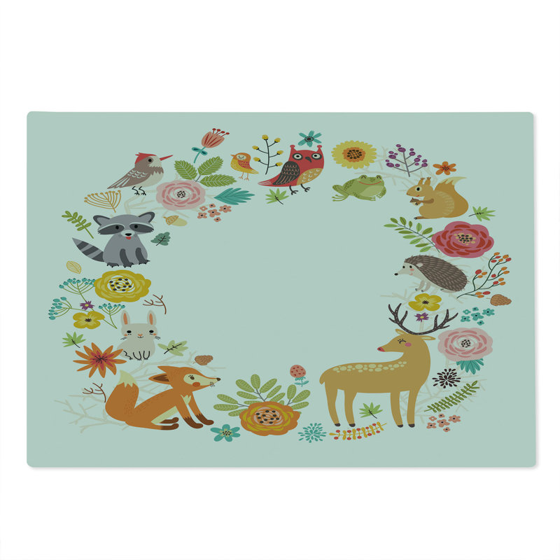 Ambesonne Forest Cutting Board Large Size Cartoon Wildlife Pattern Multicolor