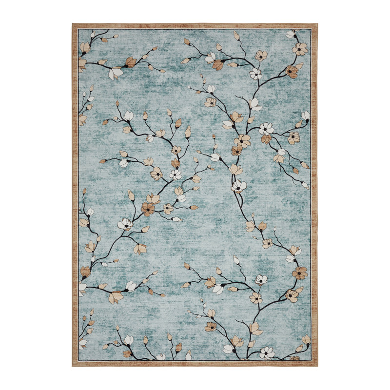 8x10 Area Rug for Living Room, Vintage Floral Rug, Washable Non Slip & Low Pile Carpet for Living Room, Bedroom, Dining Room, Green