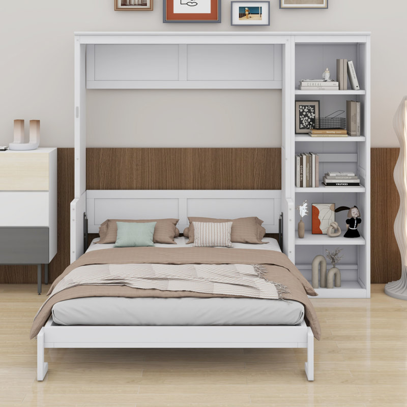 Lit escamotable avec bureau et bibliothèque Murphy, White, Grand lit