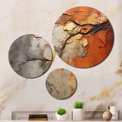 Orange Grey Abstract Redwood Tree Collage - Modern Metal Art Living Room Set