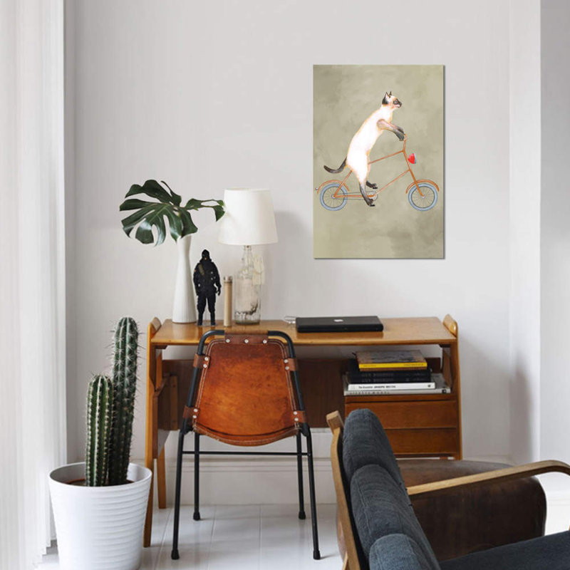 Cat On Bicycle - Print on Canvas, 101.6 cm H x 66.04 cm W x 1.91 cm D, Wrapped Canvas