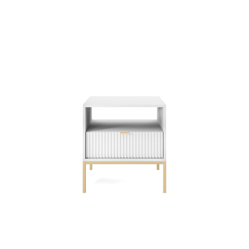 Bernhardine 54cm W Steel Bedside Table, Golden, White