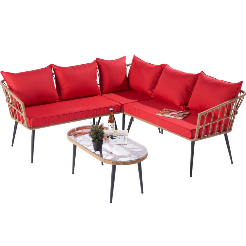 Ensemble de conversation modulaire avec coussins 3 pièces Filley, Rouge